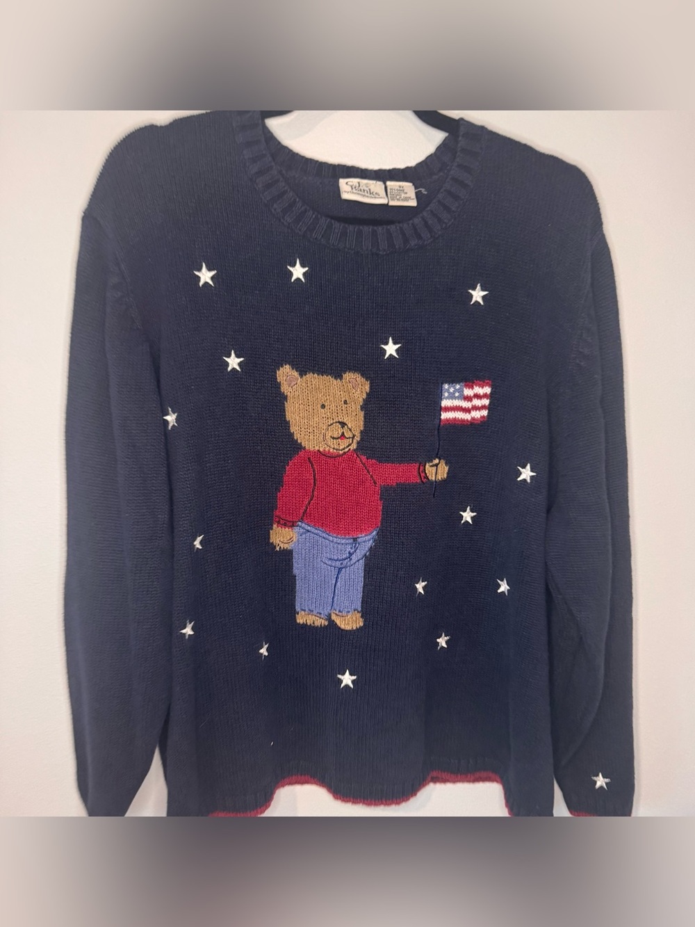 Vintage 2001 C.J. Banks Patriotic Teddy Bear Sweater Navy 3X